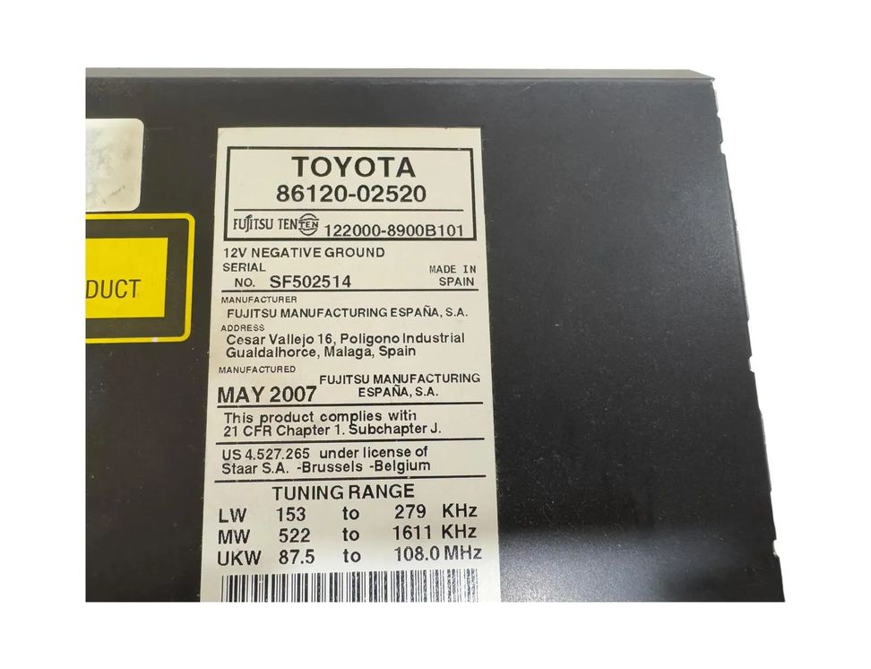 TOYOTA Auris 1 generation (2006-2012) Prehrávač hudby s GPS 8612002520 29959014
