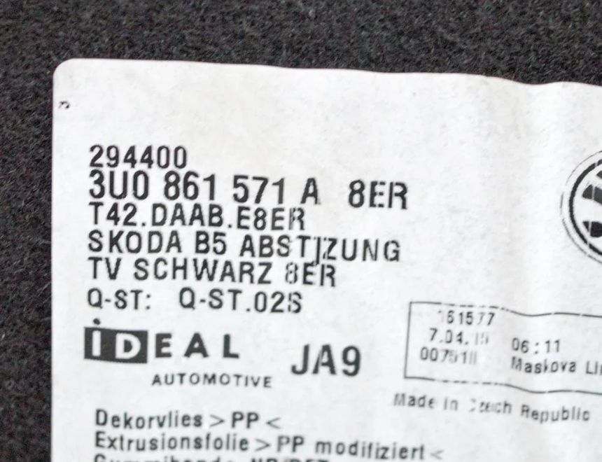 SKODA Superb 2 generation (2008-2015) Ostatné vnútorné časti 3U0861571A 17249688