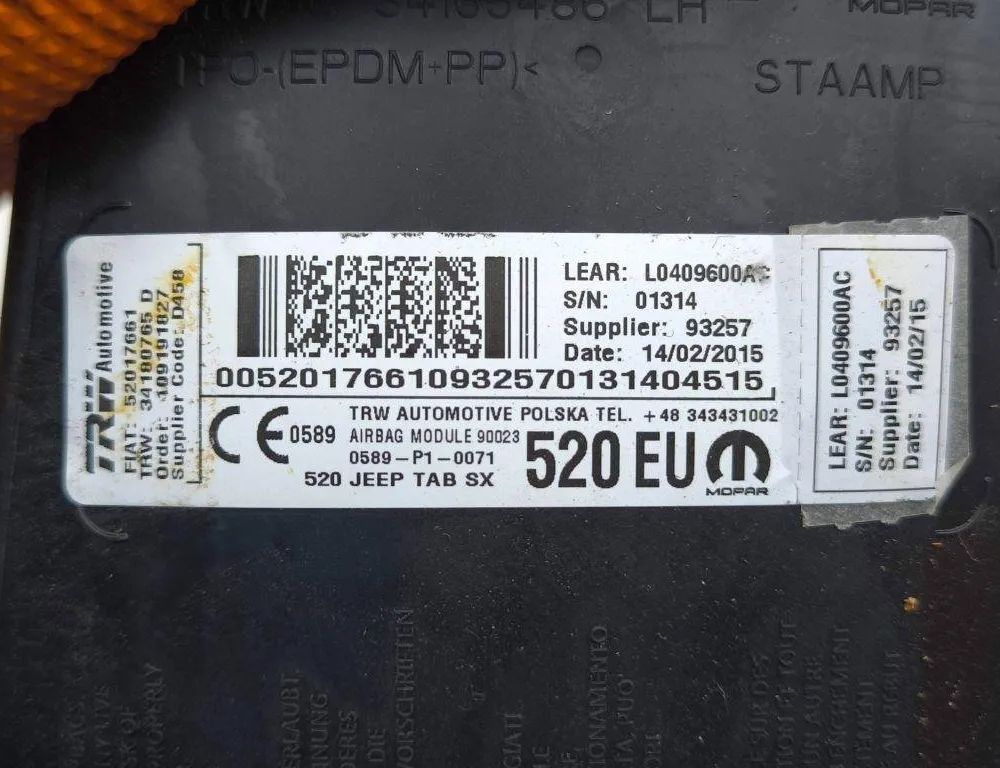 JEEP Renegade 1 generation (2015-2024) Airbag SRS pre ľavé predné sedadlo L0409600AC 30816914