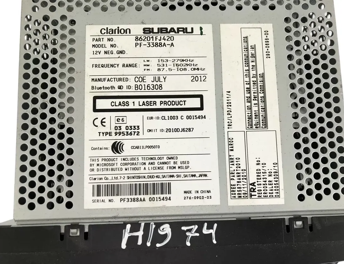 SUBARU XV 1 generation (2011-2017) Music Player Without GPS 86201FJ420 32010120