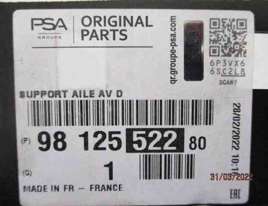 CITROËN C3 Picasso 1 generation (2008-2016) Držiak ľavého predného blatníka 9812552280 32477330